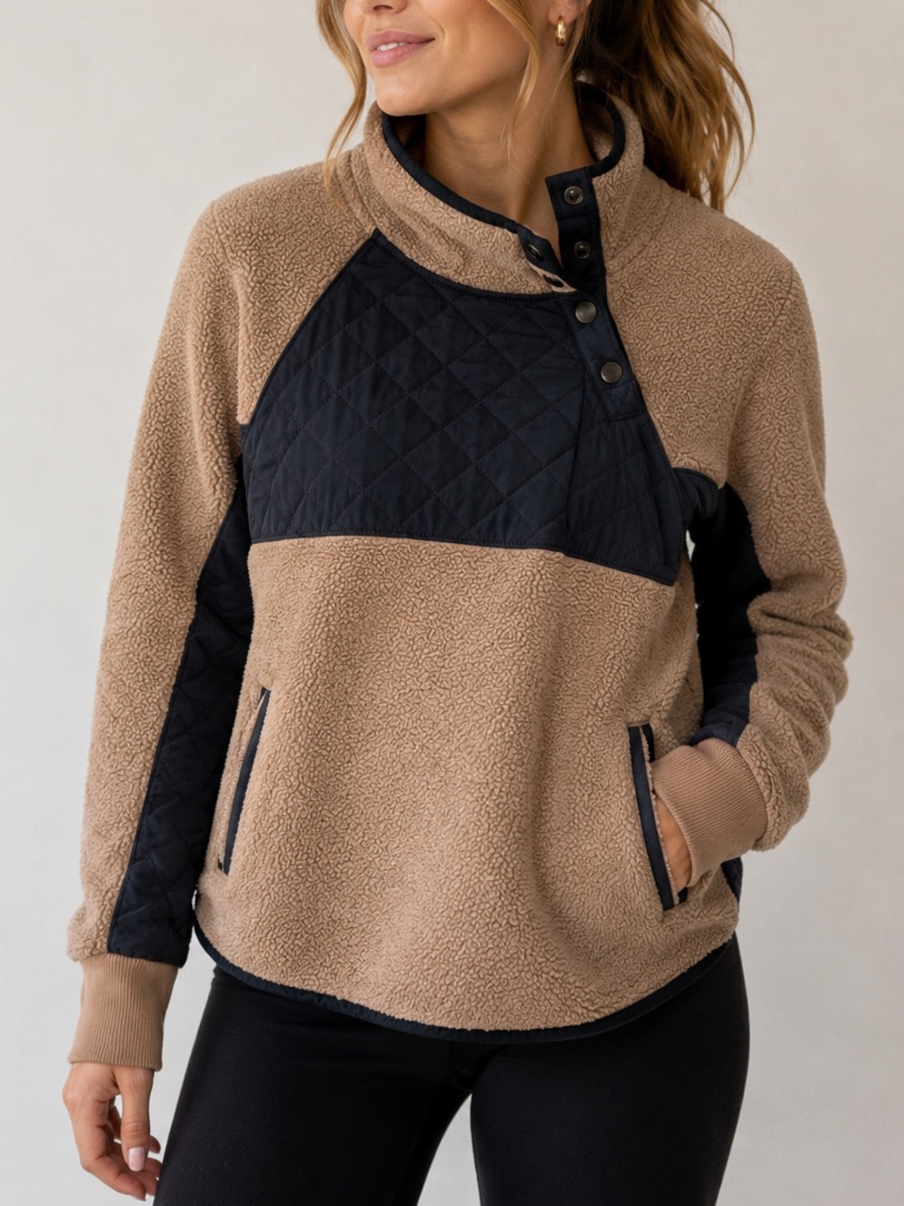 Abercrombie & Fitch Brown Sherpa Fleece Snap Neck Pullover Sweater XS